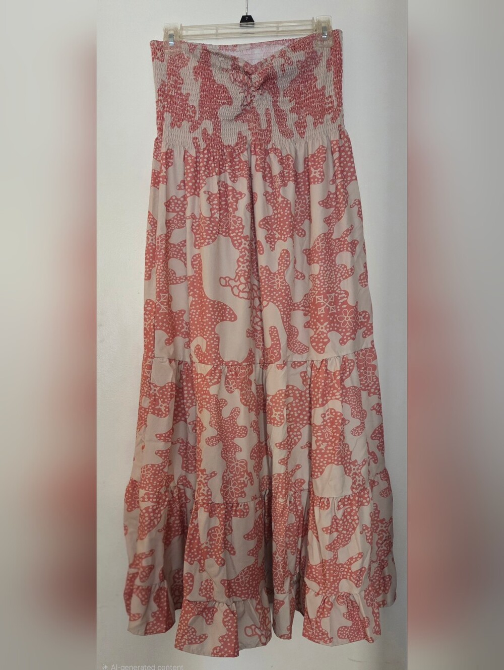 Women's Pink Coral Floral Patterned Tiered Midi Cover Up